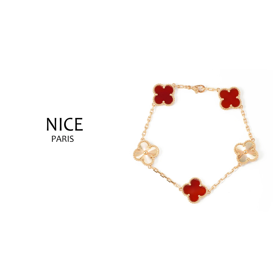 铜合金手链 镀k 经典镭射拼色四叶草精致【总链长：19厘米】4528