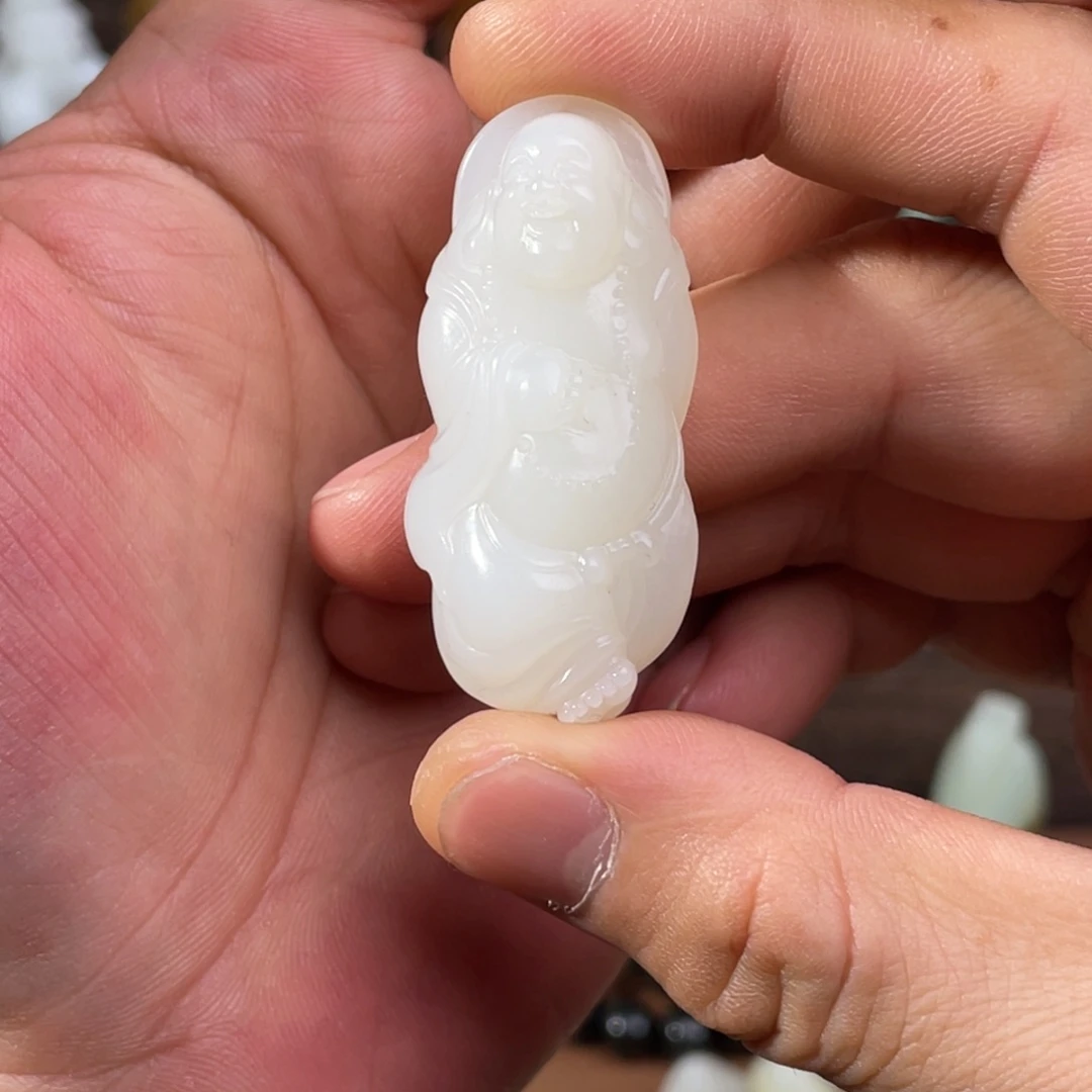 和田玉未镶嵌吊坠(不含链)白玉弥勒佛