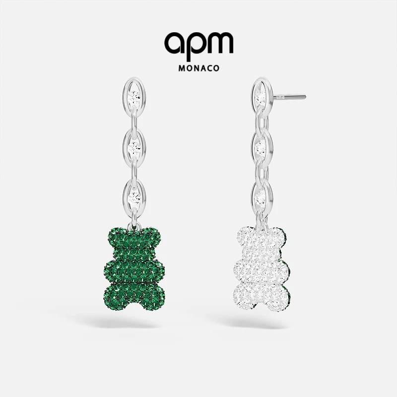 [新品]APM Monaco 薄荷绿Baby Mint双色可爱小熊垂坠银饰耳钉耳饰