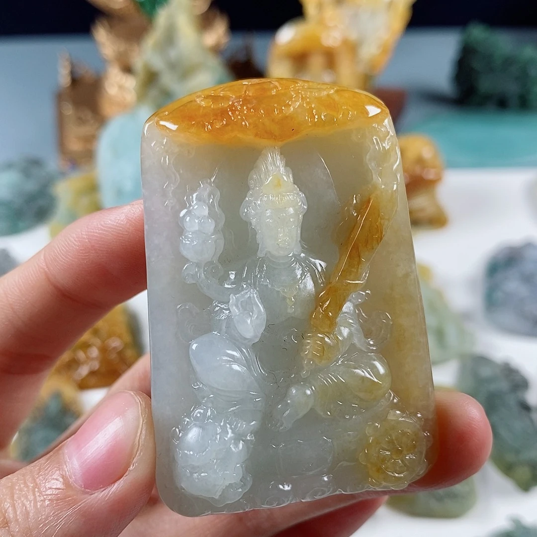定制翡翠未镶嵌天然a货翡翠黄翡文殊