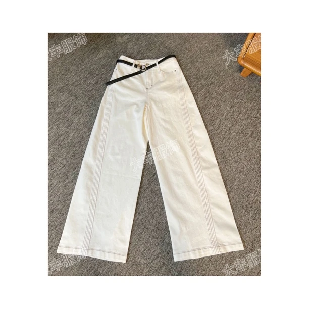 白色牛仔阔腿裤女2025秋季新款高腰显瘦直筒牛仔裤长裤