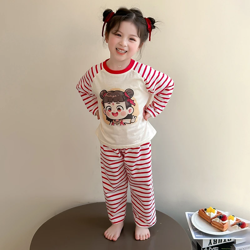 儿童哪吒睡衣春秋纯棉2025新款宝宝男女孩防着凉夏天家居空调服
