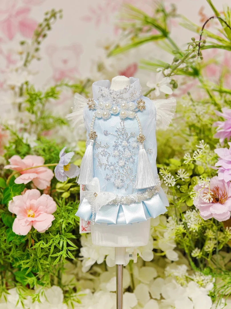 原创手工新中式珠串刺绣宠物衣服公主风