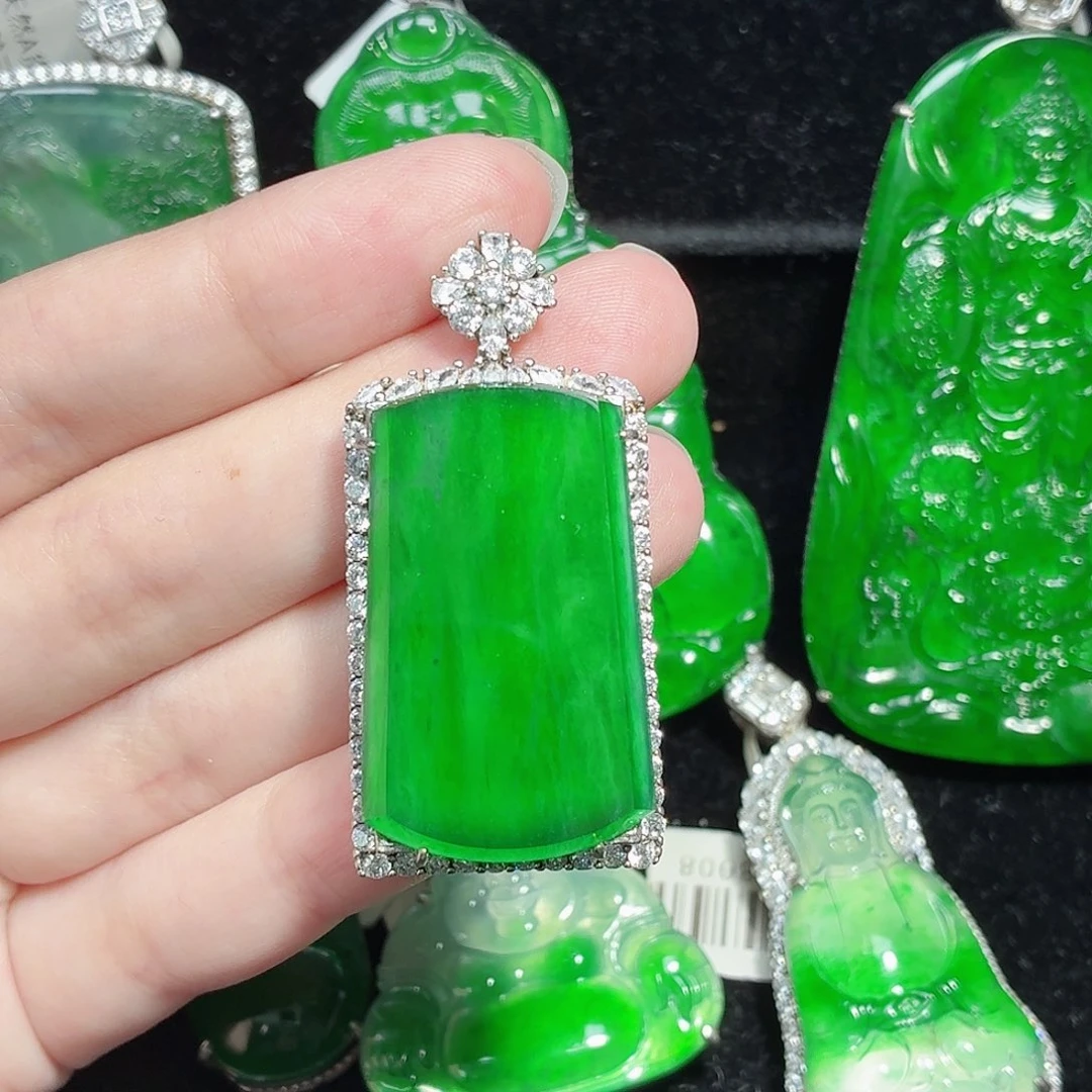 翡翠银S925镶嵌颈饰天然A货翡翠