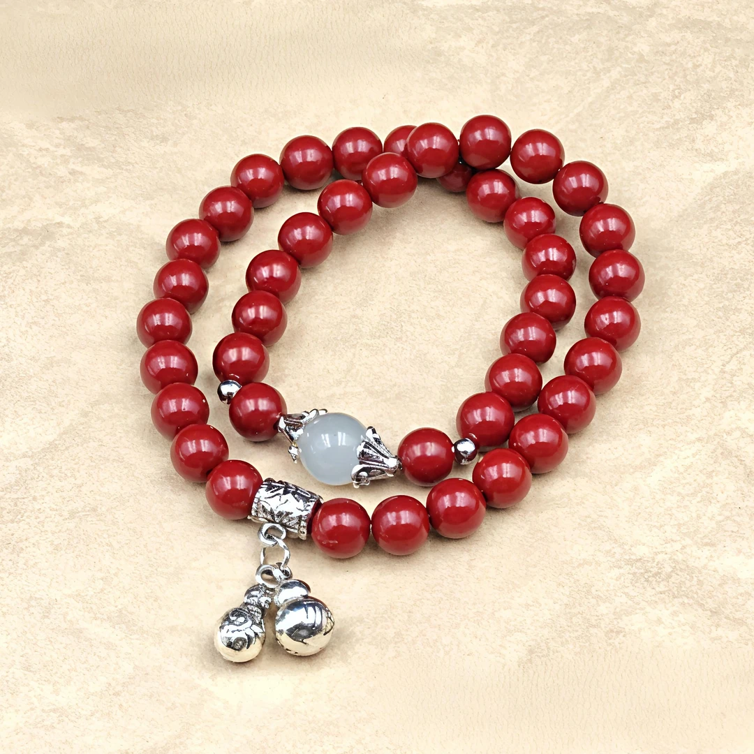 天然辰砂C135精品双圈手串（无礼盒）