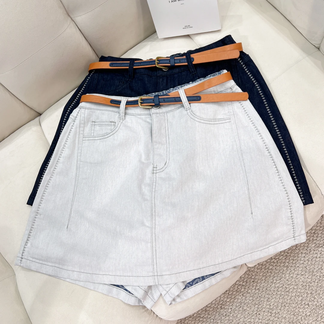 必魅-2025夏季韩版ins牛仔裤裙显瘦松紧腰时尚简约前裙后裤25662