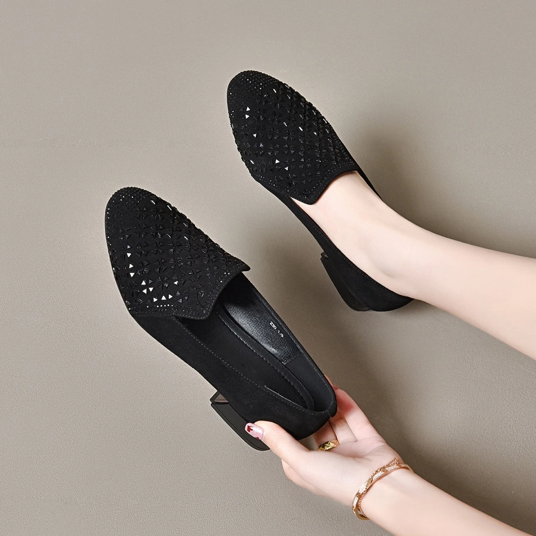 2025新款爆款网红时尚百搭软底女士春季粗跟女鞋小众鞋子单鞋