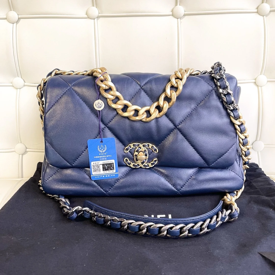 95新 Chanel/香奈儿 120328 香奈儿蓝色19bag中号，芯片款