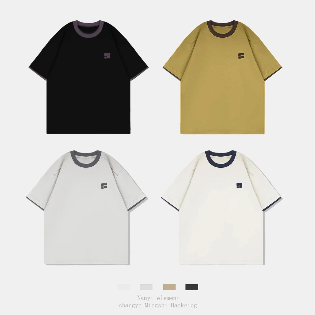 上古印拼接撞色潮流短袖F47