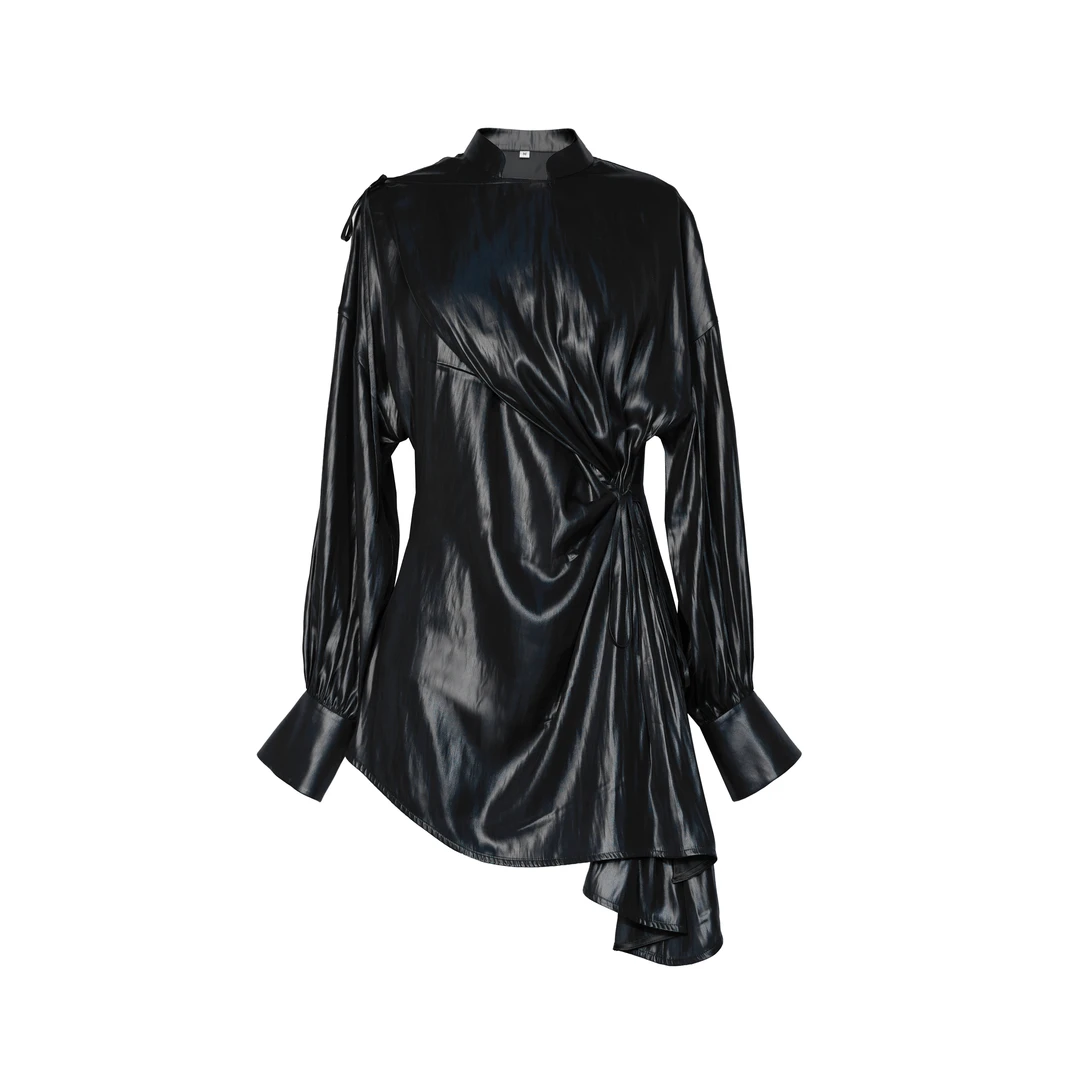 JUNYANG杨君 青骊色中式不规则绑带上衣