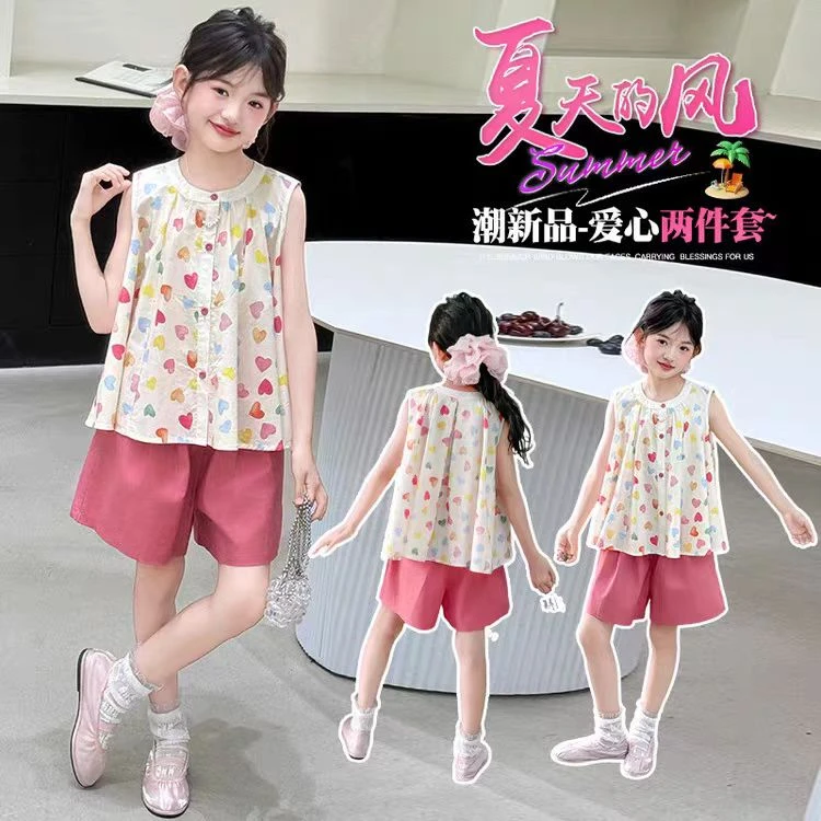 【现货】女童夏装套装洋气夏季2025新款中大儿童运动两件套小女孩