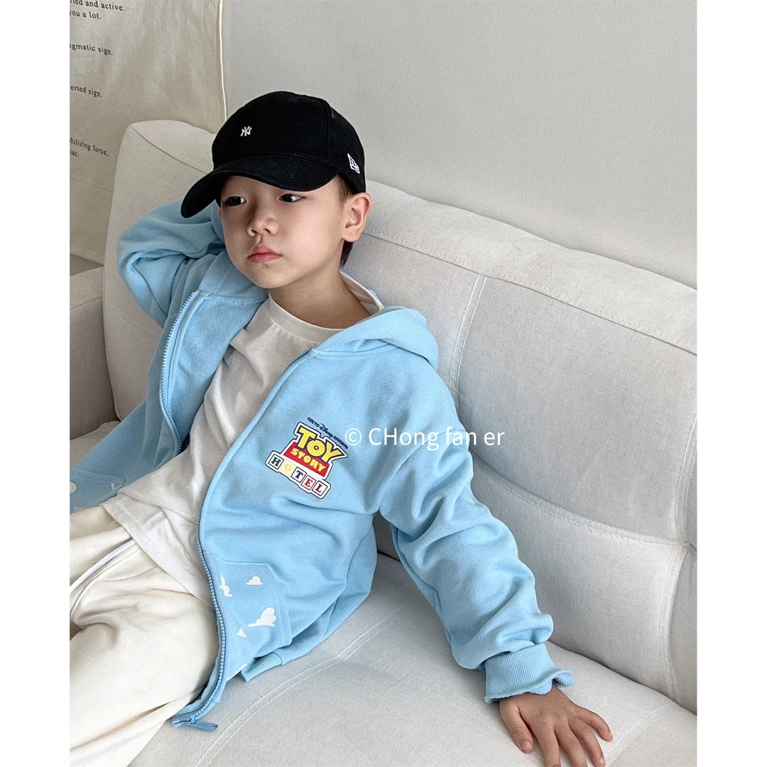 A40新品童装韩版男童女童毛圈连帽休闲拉链卫衣开衫外套