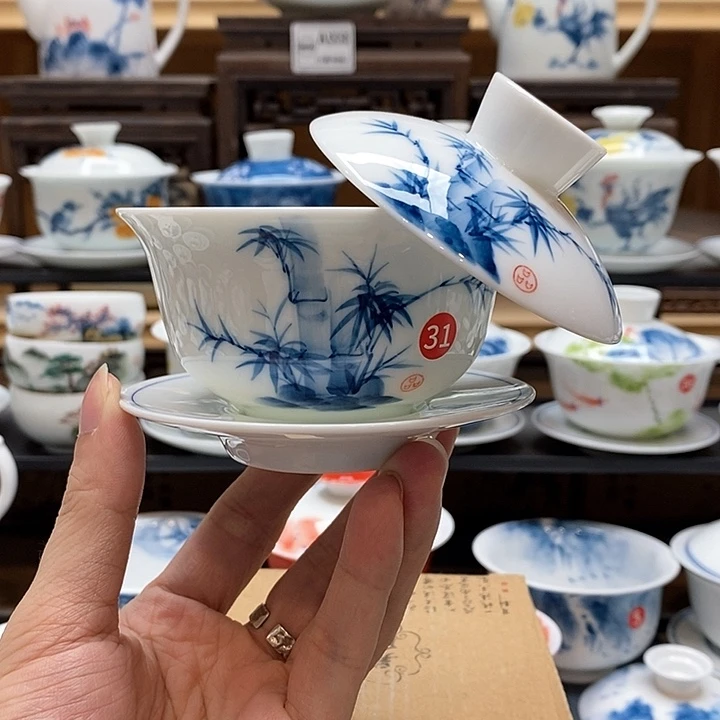 手绘竹子悬停150cc三才釉下彩微瑕福利款