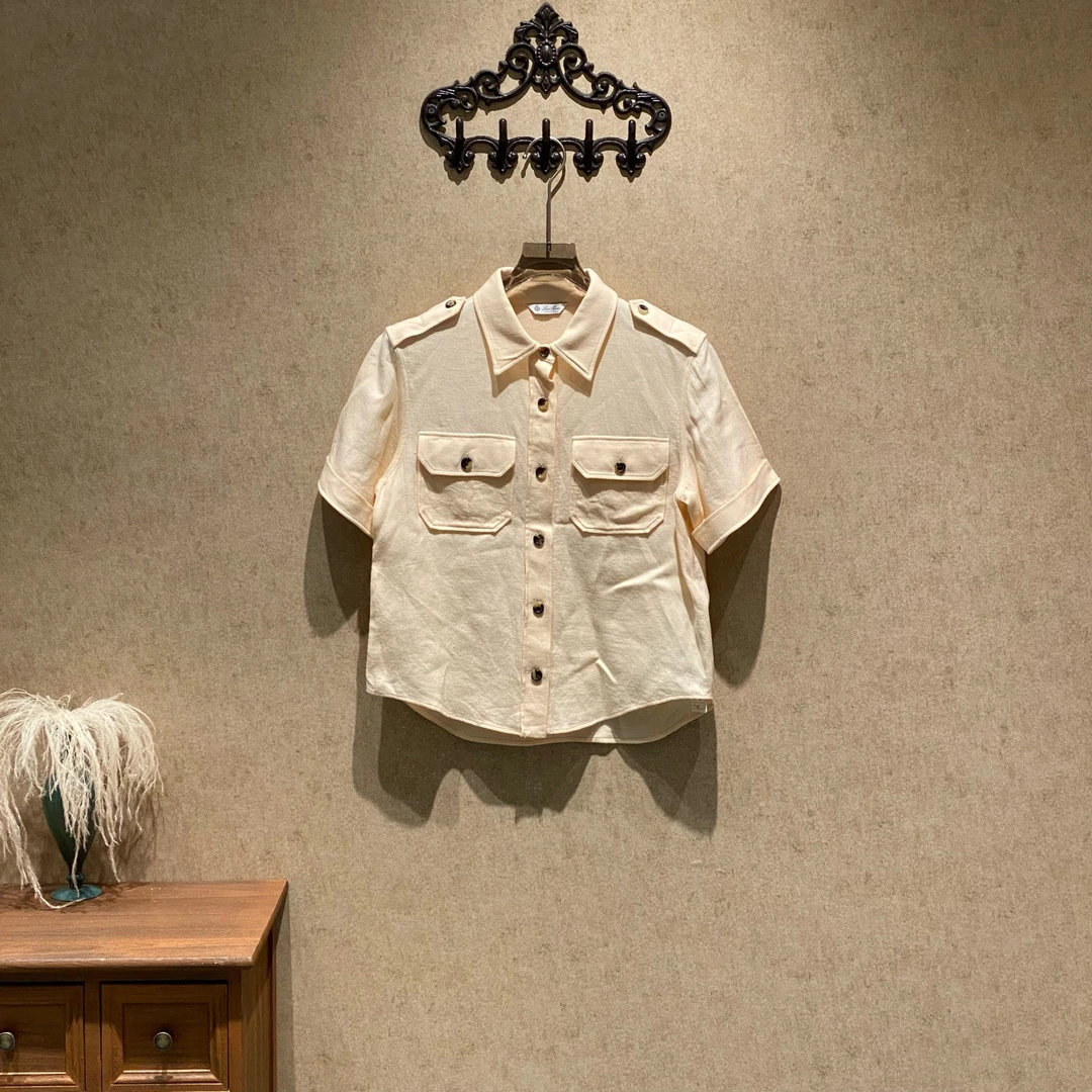 未使用 Loro Piana/诺悠翩雅 裸粉色短袖衬衫/42码/全新/JM37821