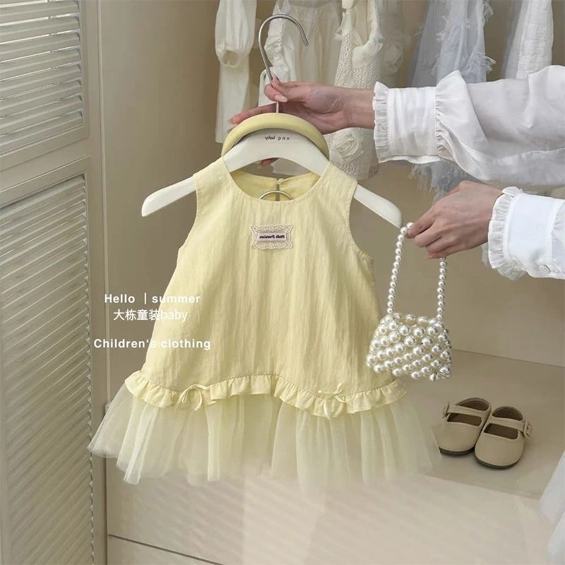 女童连衣裙2025夏季新款儿童网纱拼接背心裙小女孩薄款公主裙