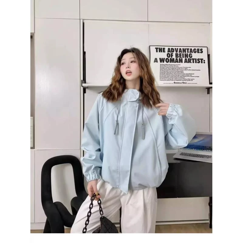 加棉加厚棉服外套连帽常规款长袖纯色宽松立领抽绳上衣短款女