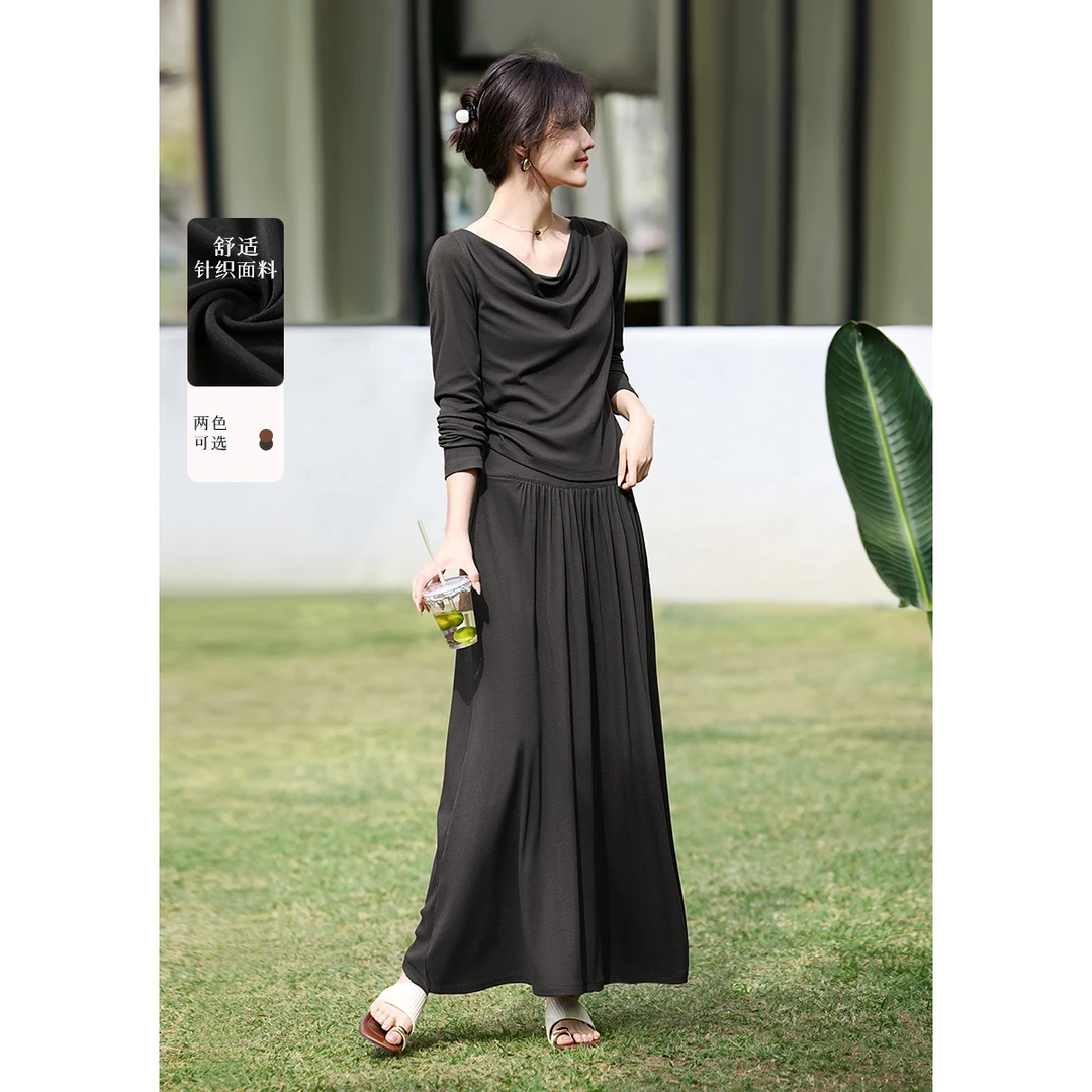 XWI/欣未2025秋季老钱风小荡领垂感针织套装松弛感气质长袖套装女