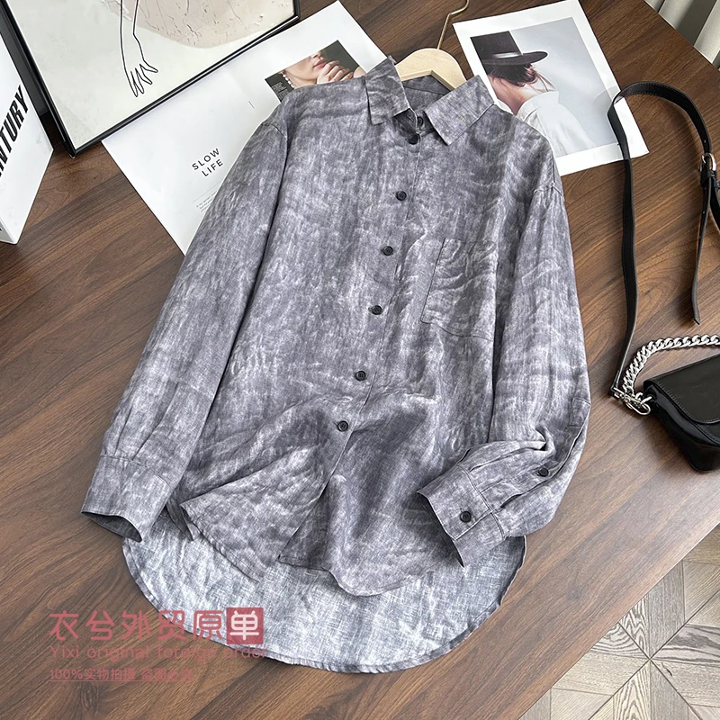 （扎染风亚麻衬衫）8892春季复古百搭休闲设计感宽松舒适上衣D
