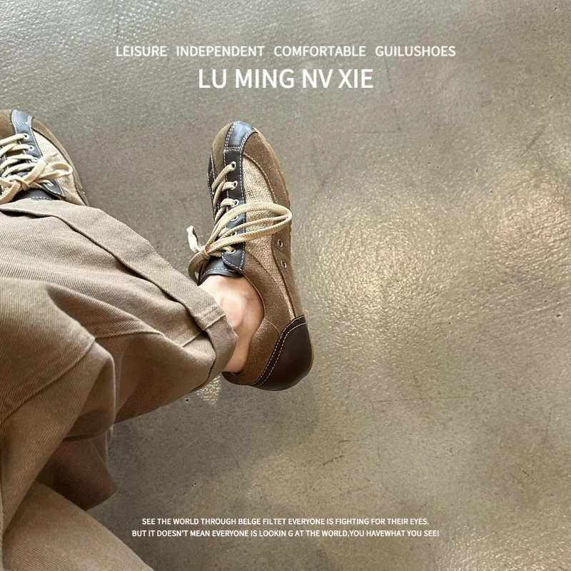 全羊皮~2025新款撞色拼接复古经典T型鞋头时尚休闲百搭运动德训鞋