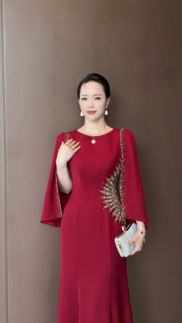 红印象喜妈妈喜婆婆气质显瘦优雅端庄高定婚宴礼服