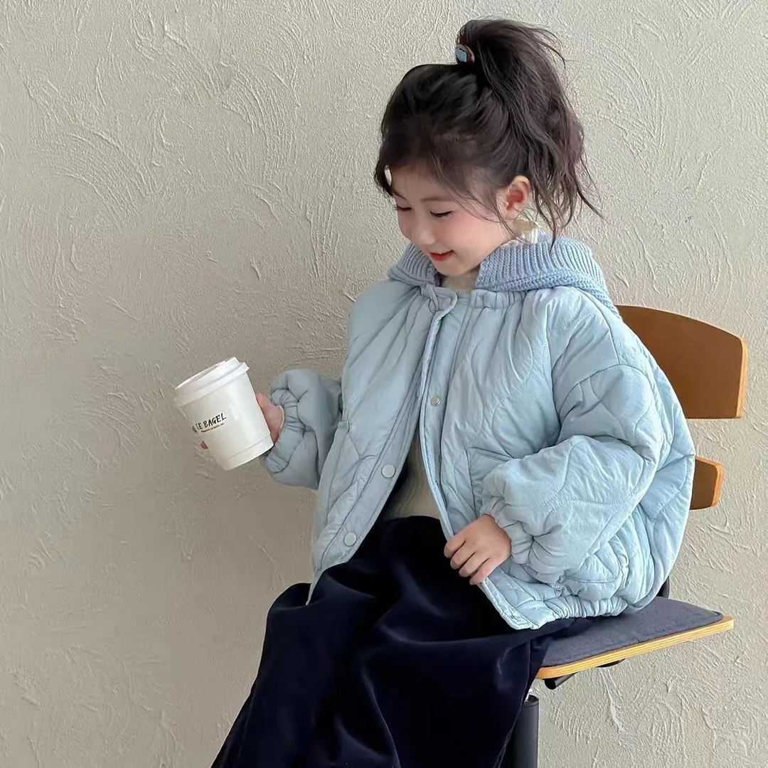 女童秋冬款外套2025洋气女孩加厚夹棉短款棉服韩版儿童保暖棉衣潮