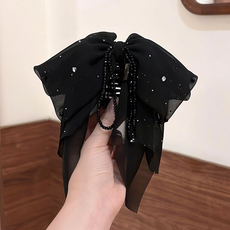 新款果冻风百搭发夹女可爱森系精致蝴蝶结马尾抓夹非金属