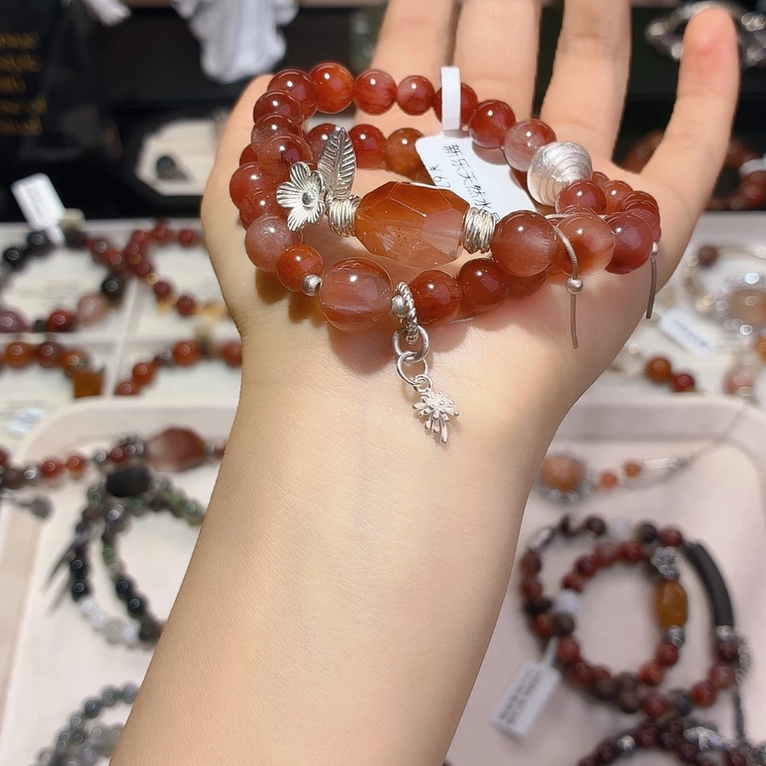 手链银S925镶嵌烟晶兔毛