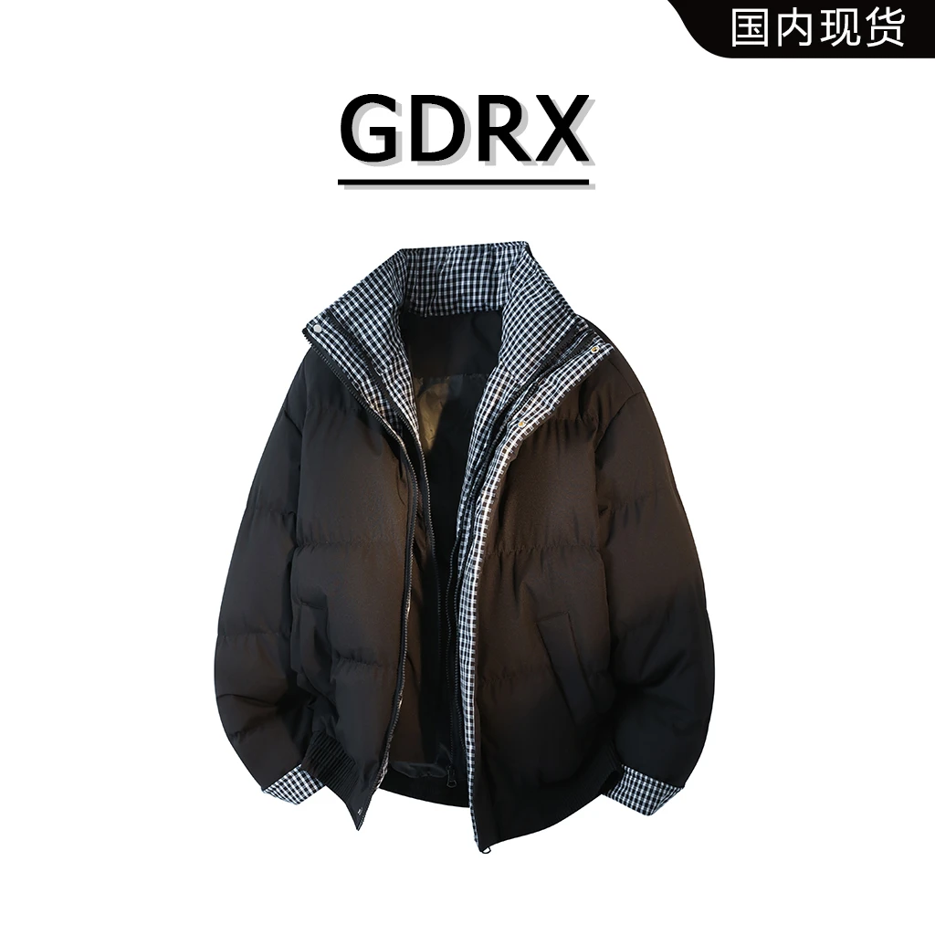 GDRX美式轻奢男装格子棉服2025冬季保暖加厚外穿宽松棉衣外套男