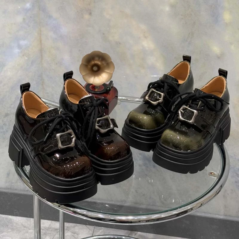 【金枝玉叶】2025早春漆皮10CM英伦风复古厚底小皮鞋8006