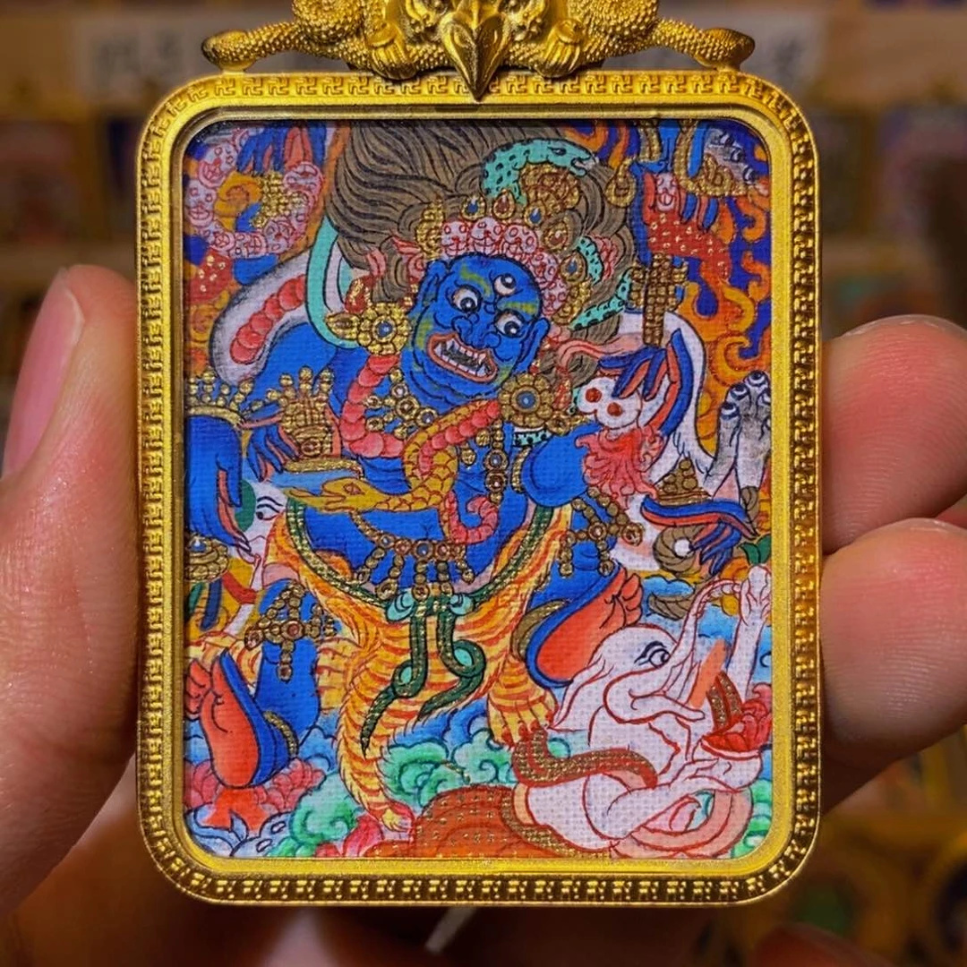 吊坠@***尘六臂玛哈嘎拉大黑天纯手绘唐卡