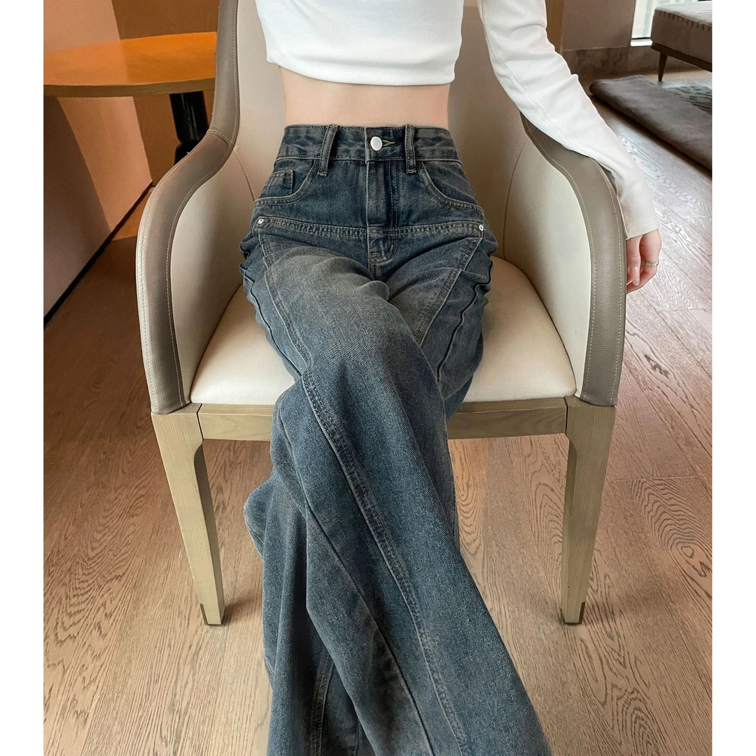 高腰阔腿牛仔裤女2025秋冬新款加绒显高显瘦复古美式直筒潮流裤子