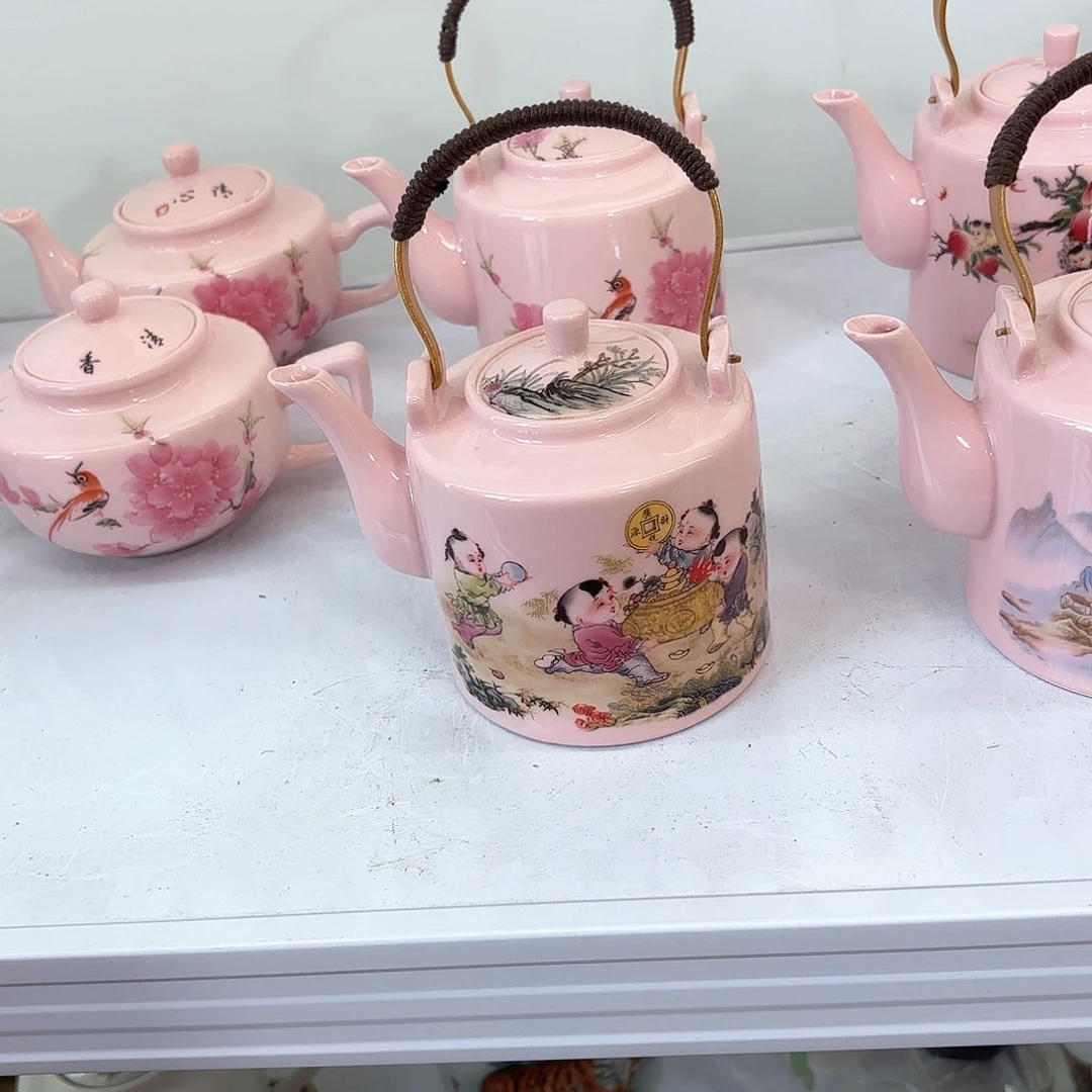 壶陶瓷招财进宝一斤提梁壶红稀稀