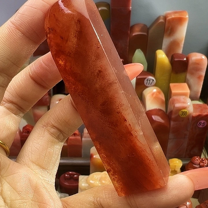 寿山石印石玻璃底水冻桃花