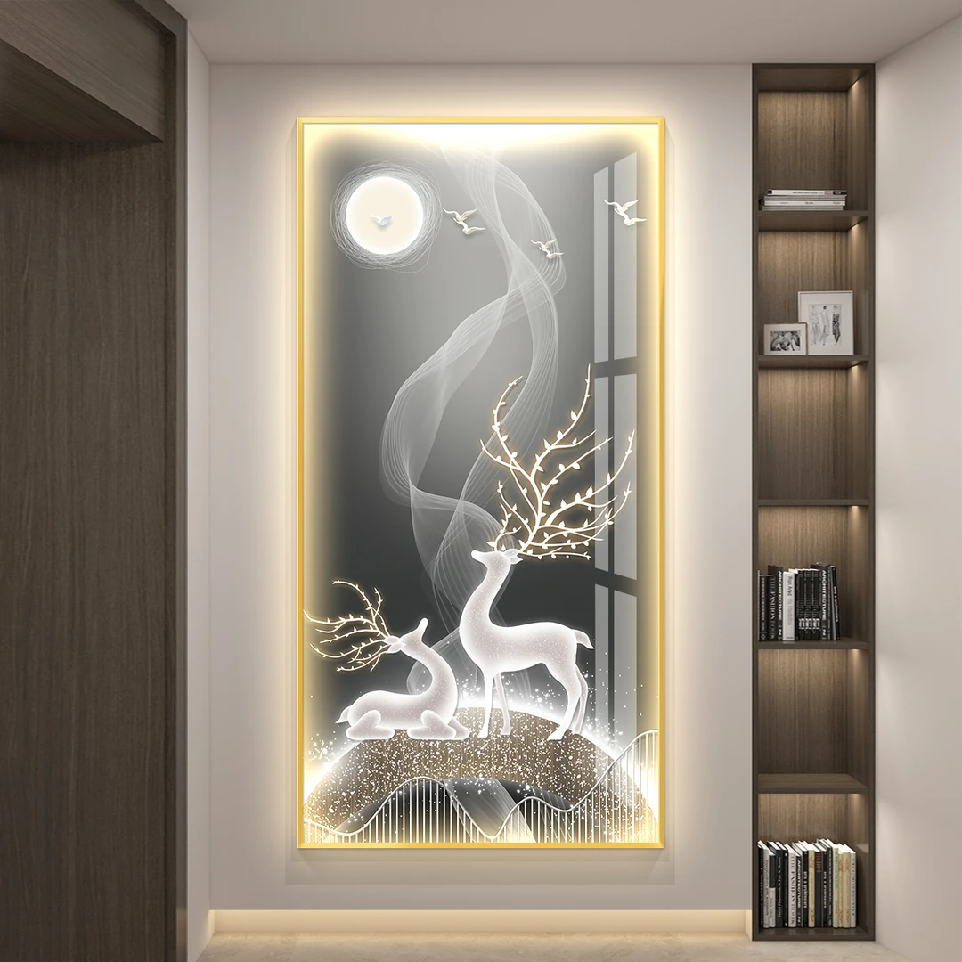 轻奢led带灯入户玄关装饰画简约现代挂画壁画走廊过道高级感大气
