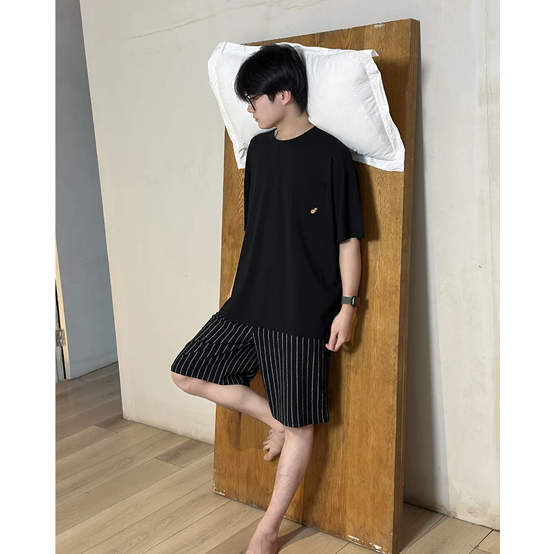 2025年新款男士睡衣夏季莫代尔薄款短袖休闲宽松可外穿家居服套装