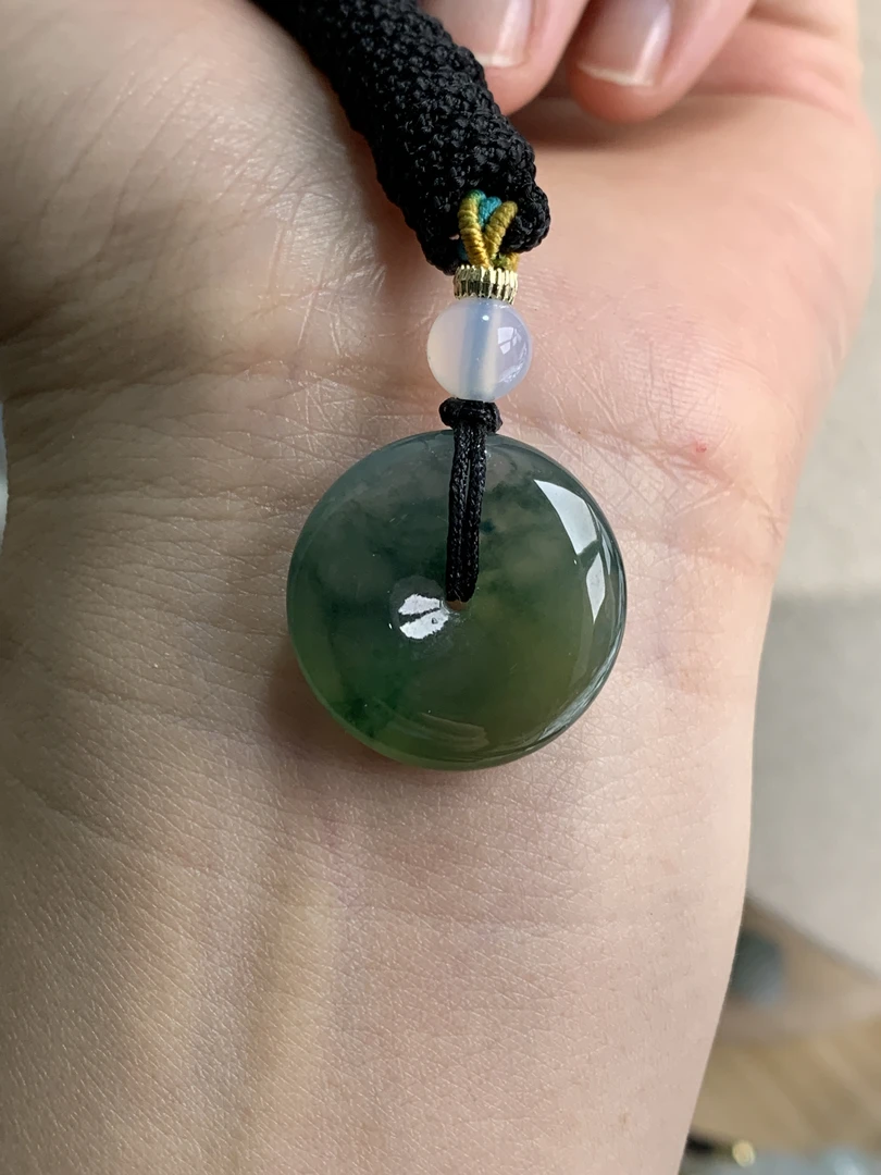 天然缅甸翡翠A货冰种三彩飘绿带黄翡平安扣宝宝吊坠尺寸21.1*5.3