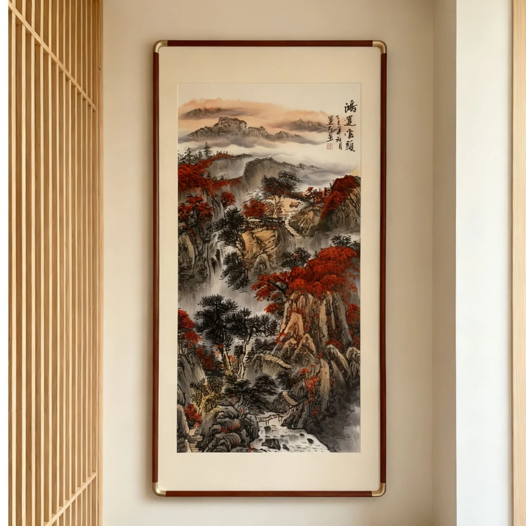 鸿运当头山水装饰画适合入户门口玄关走廊过道客厅悬挂122*62