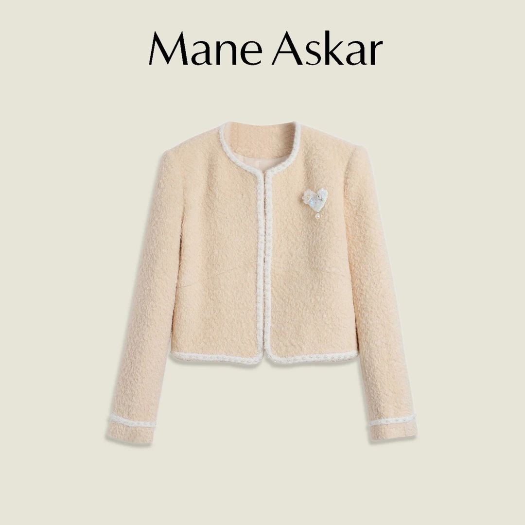 【丫头baby专属】秋冬新款法式名媛风圆领短款毛呢短款外套OK0967