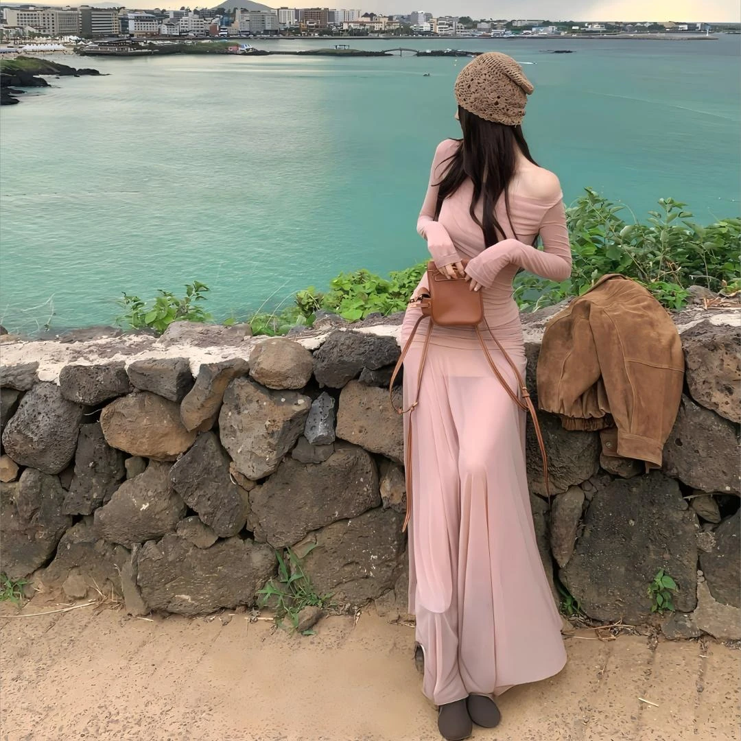 济州岛欧尼T恤半裙套装女初秋氛围感韩系气质两件套裙装网纱5009