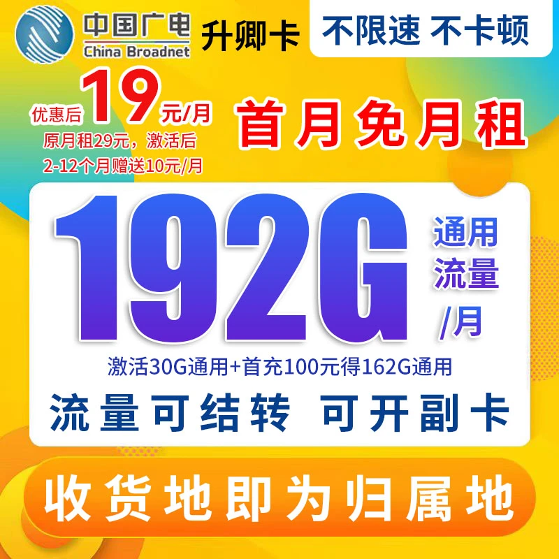 中国广电流量卡全国通用不限速5G手机卡电话卡推荐手机卡套餐-SW