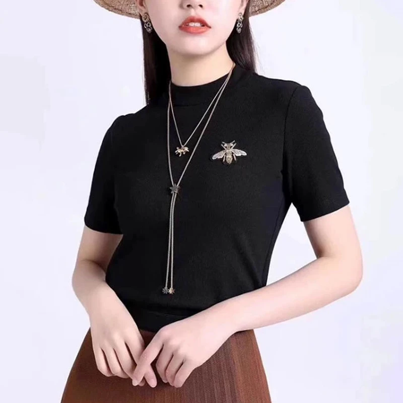 【商场同款】夏季百搭修身圆领显瘦蜜蜂绣花T恤袁衣都舍1300360