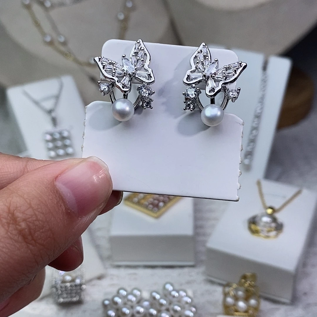 耳饰银S925镶嵌淡水珍珠