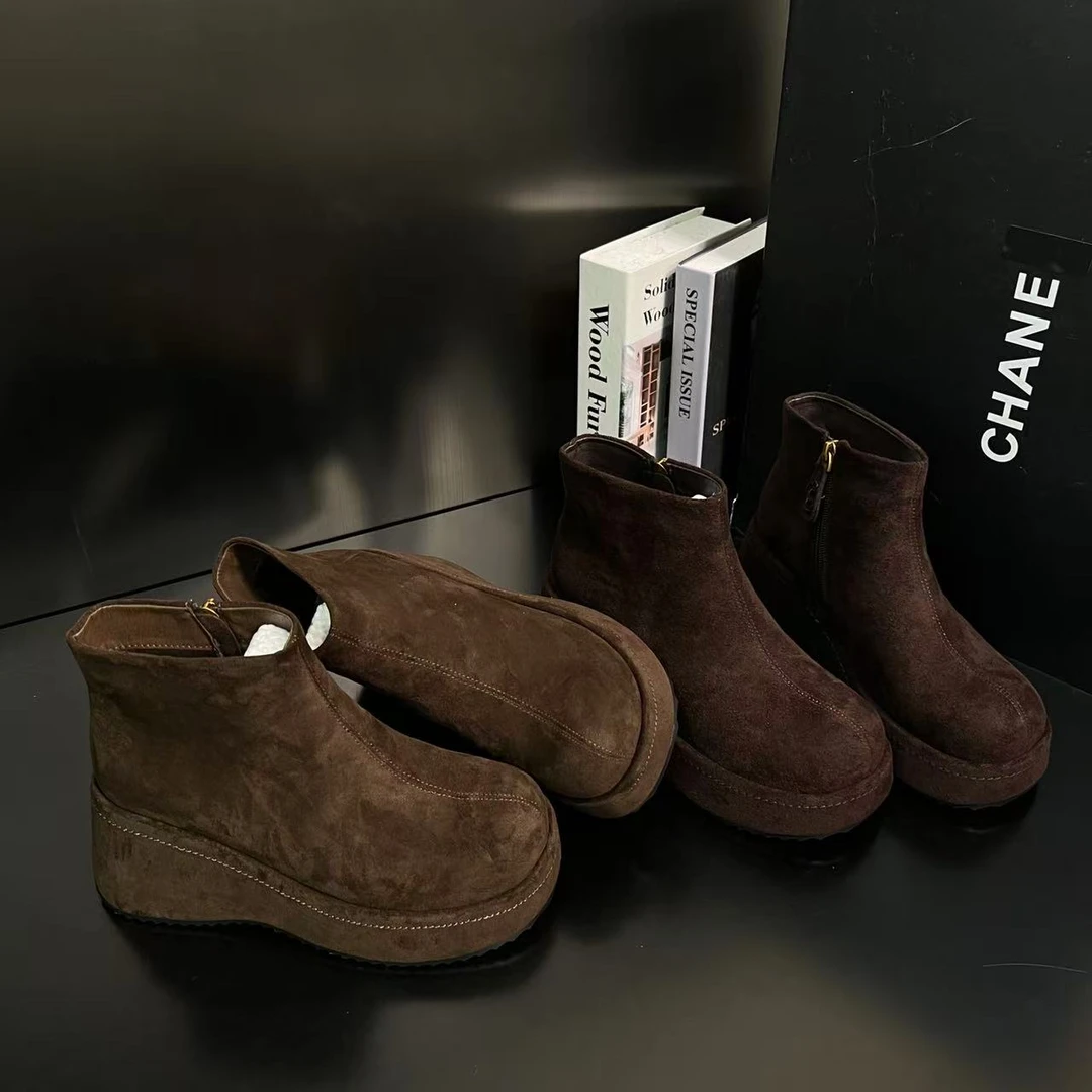 【冰岛咖啡】法式厚底短靴2025冬季新款气质爆款小个子019-153