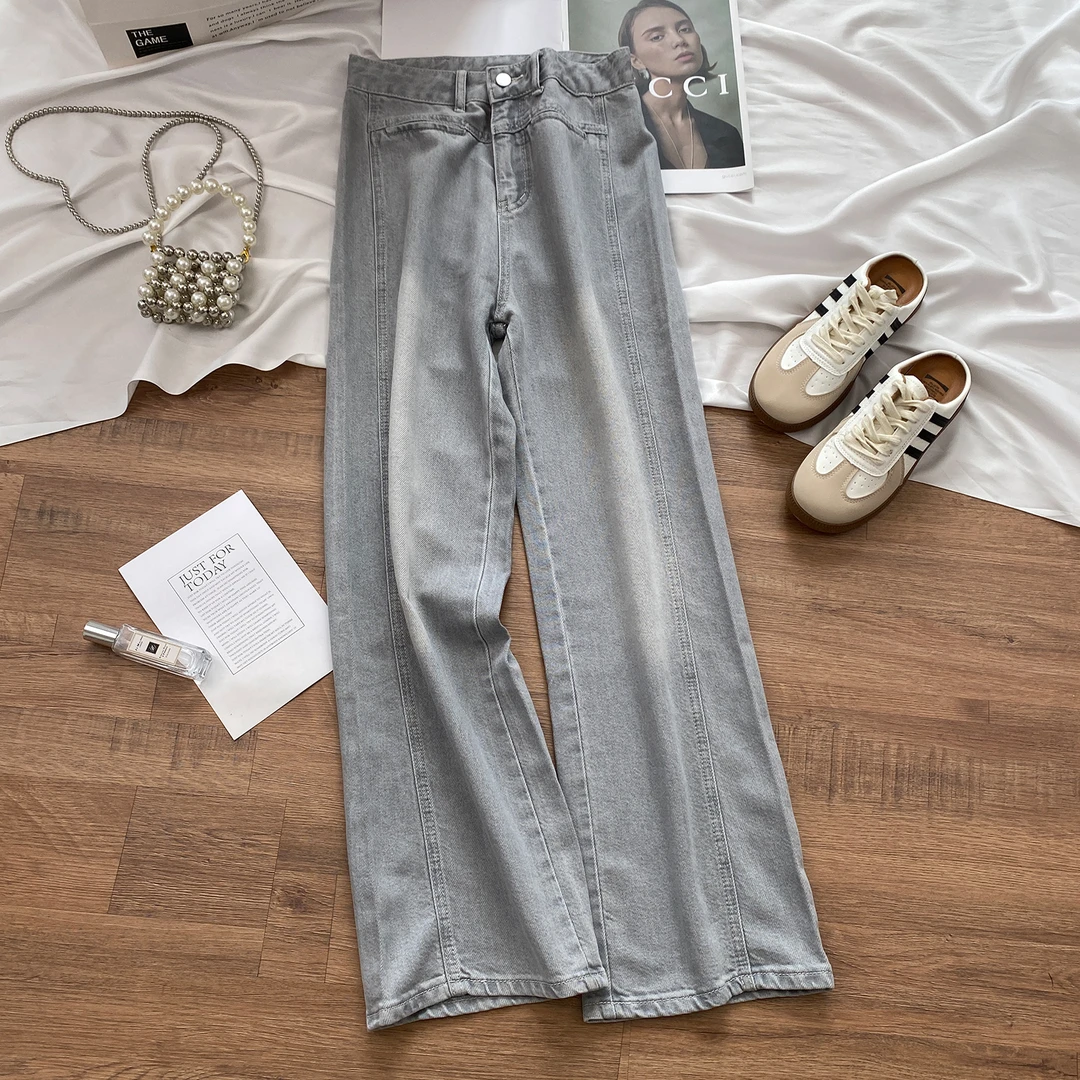 开学套装阔腿牛仔裤女秋季2025年新款高腰显瘦宽松时尚直筒拖地裤