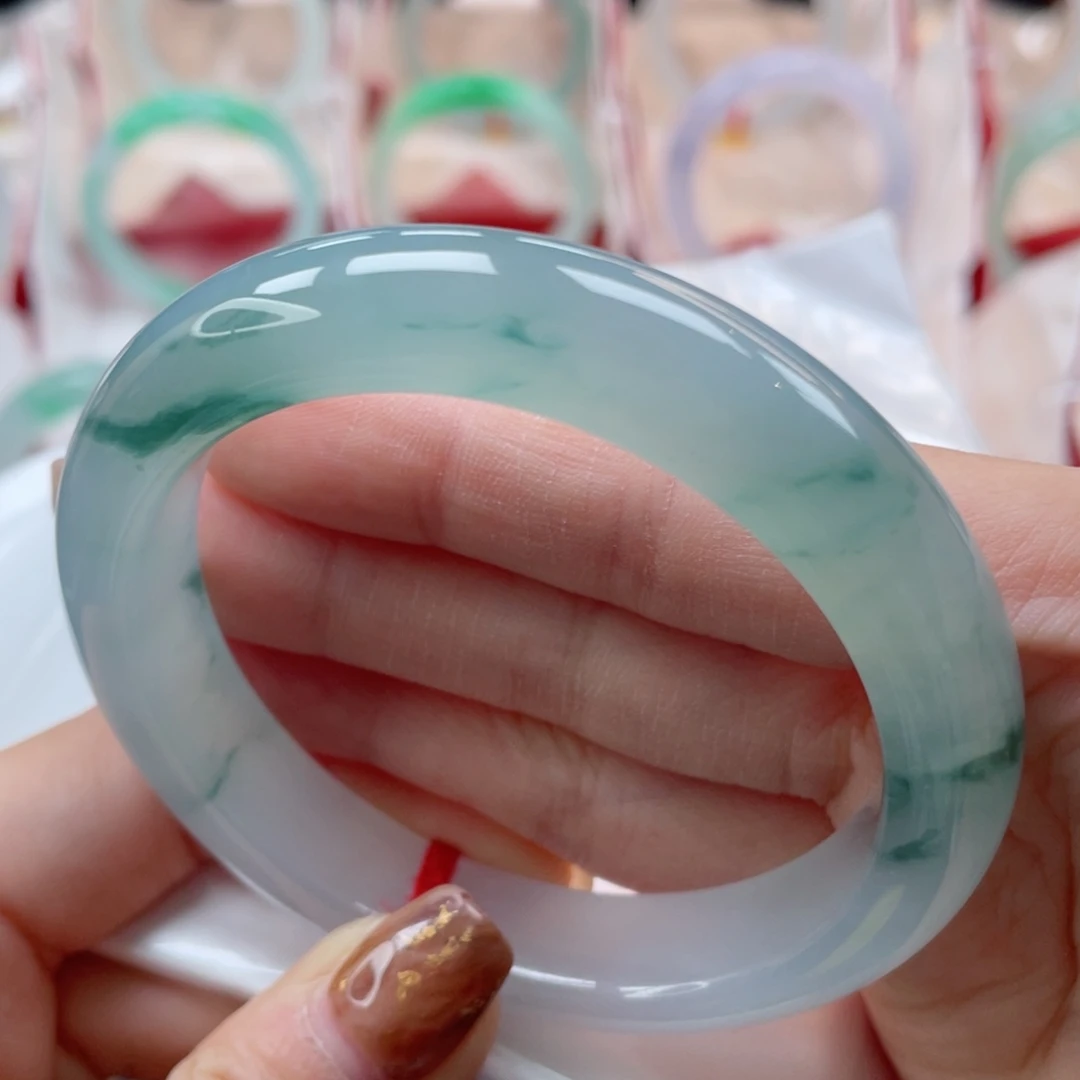 未镶嵌手镯翡翠57.6正圈 冰飘花 腾云驾雾 宛若仙境27号