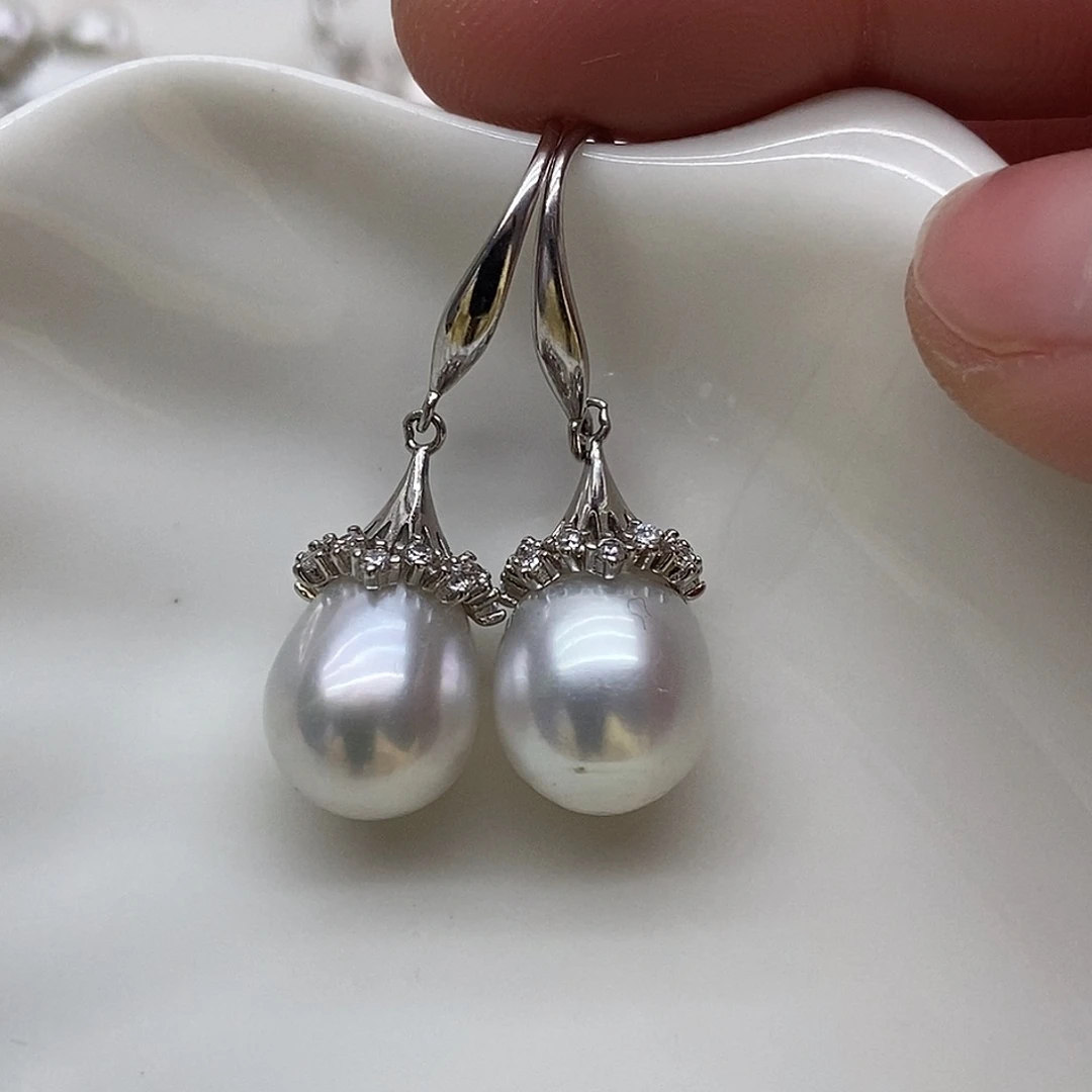 海水珍珠银S925镶嵌耳饰
