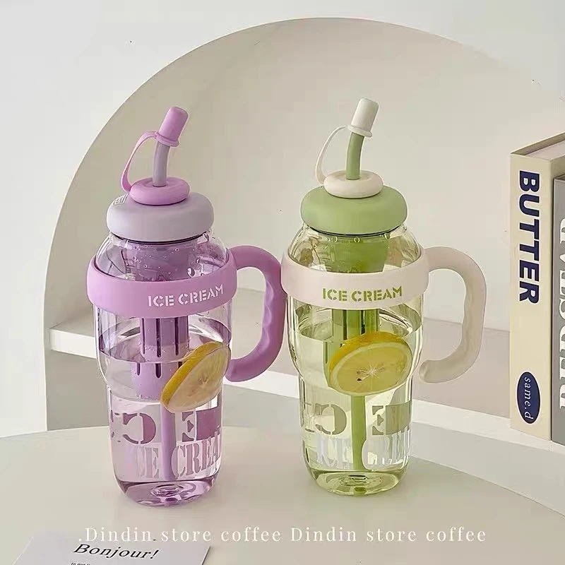 花茶冰霸杯高颜值女生塑料杯巨无霸水杯奶茶杯带吸管茶漏把手