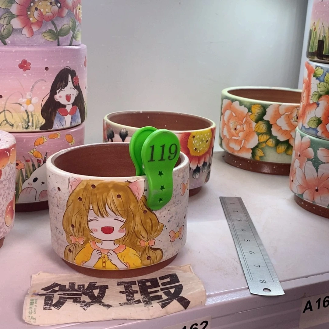 紫砂花盆红陶手绘花盆