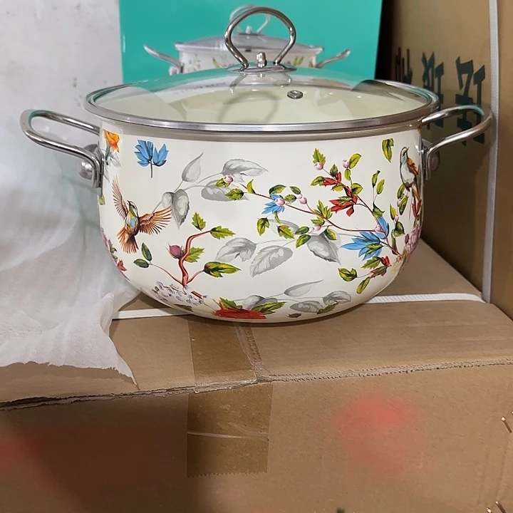 不锈钢24公分特厚鸟语花香珐琅搪瓷汤锅