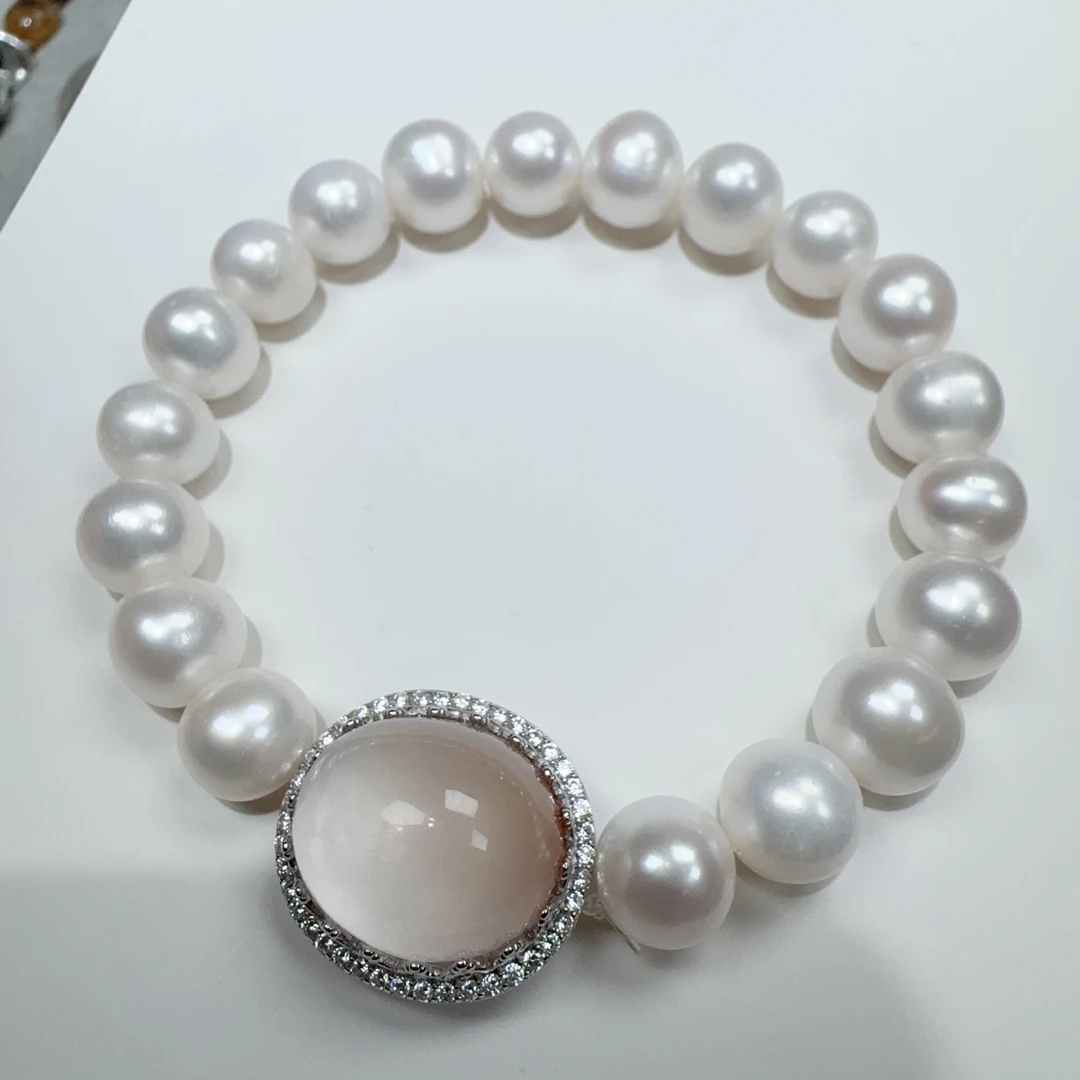 粉兔毛珍珠手链9mm